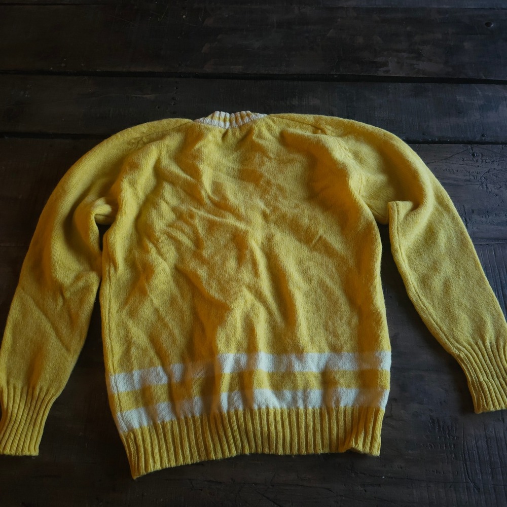 Vintage Miss Holly Yellow Wool Cardigan Sweater Striped V-Neck Japan 1970s 1960s - Picture 7 of 12